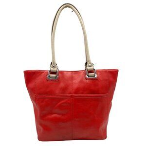 Tignanello Red Leather Double Pocket Shoulder Bag